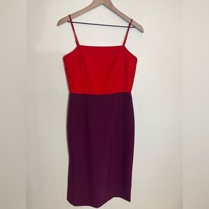 Milly Dress - Women's 4 Red Purple - Shift Colorblock Spaghetti Strap